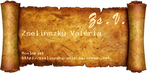 Zselinszky Valéria névjegykártya